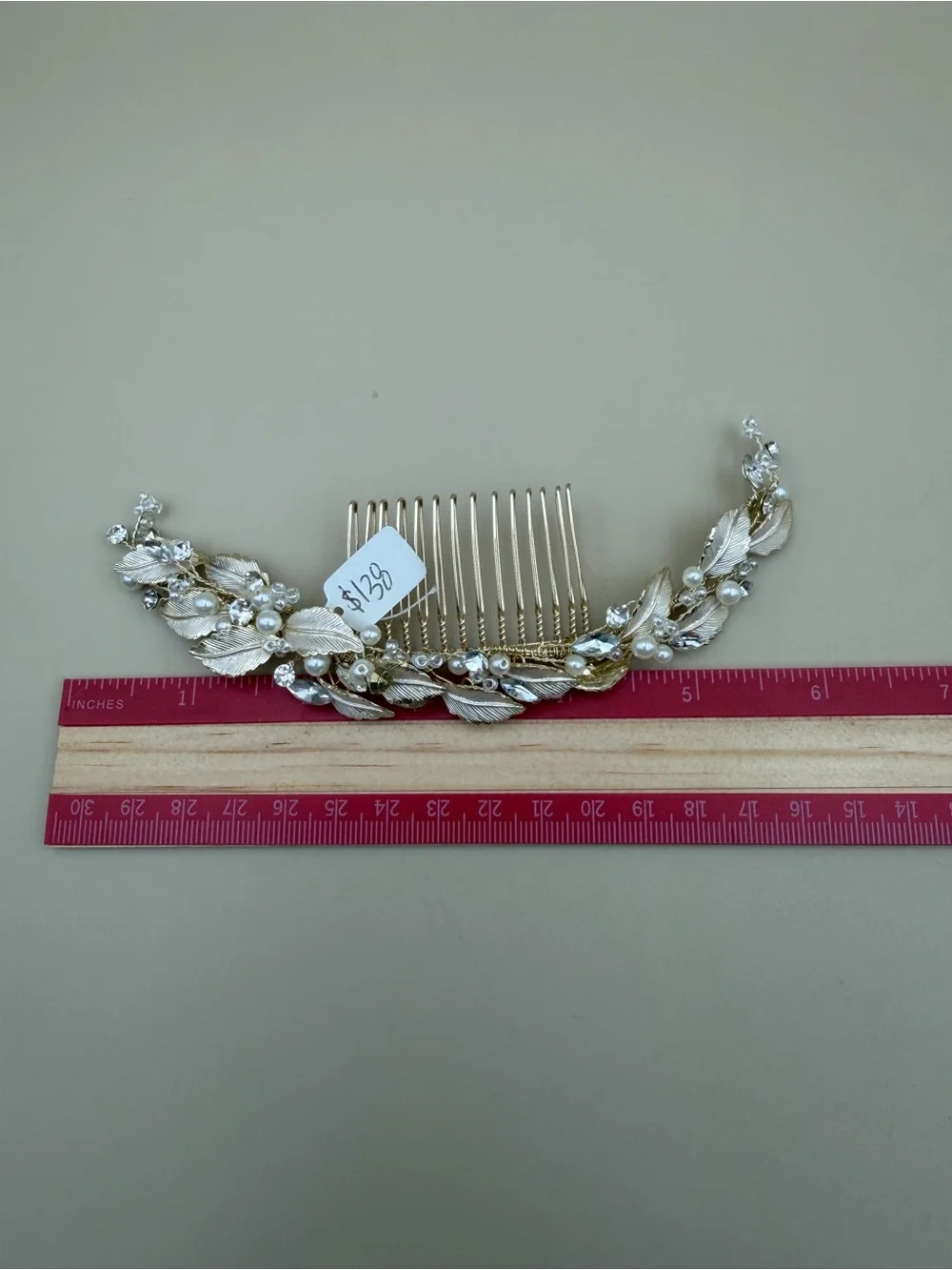 Gold Pearl & Crystal Bridal Leaf Hair Comb